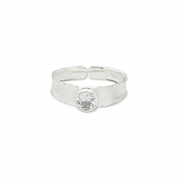 Hand Crafted Sterling Silver Over Copper India Round CZ Adjustable Ring - Picture 1 of 1